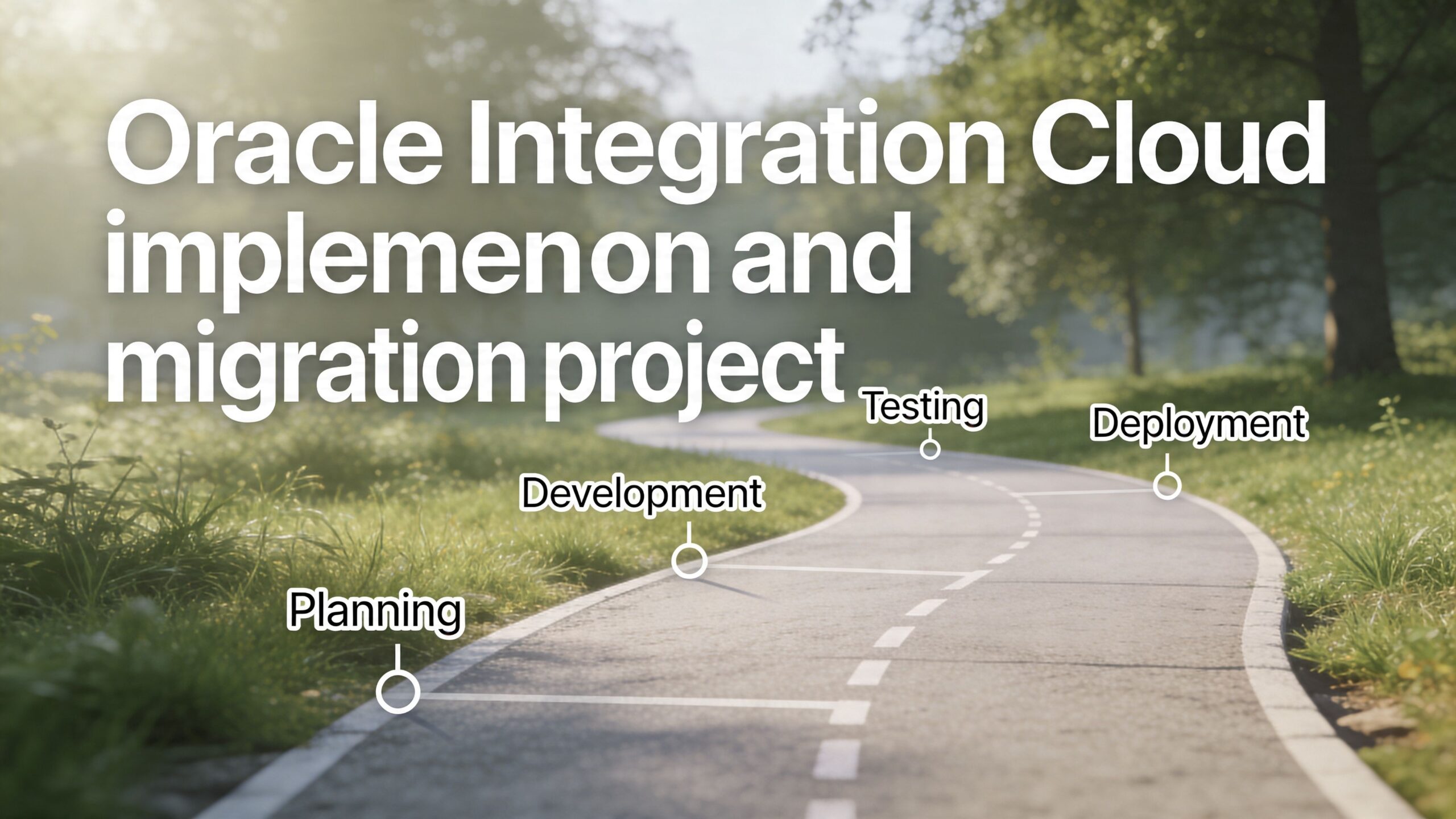 A scenic winding path through a park representing the stages of an Oracle Integration Cloud migration project.