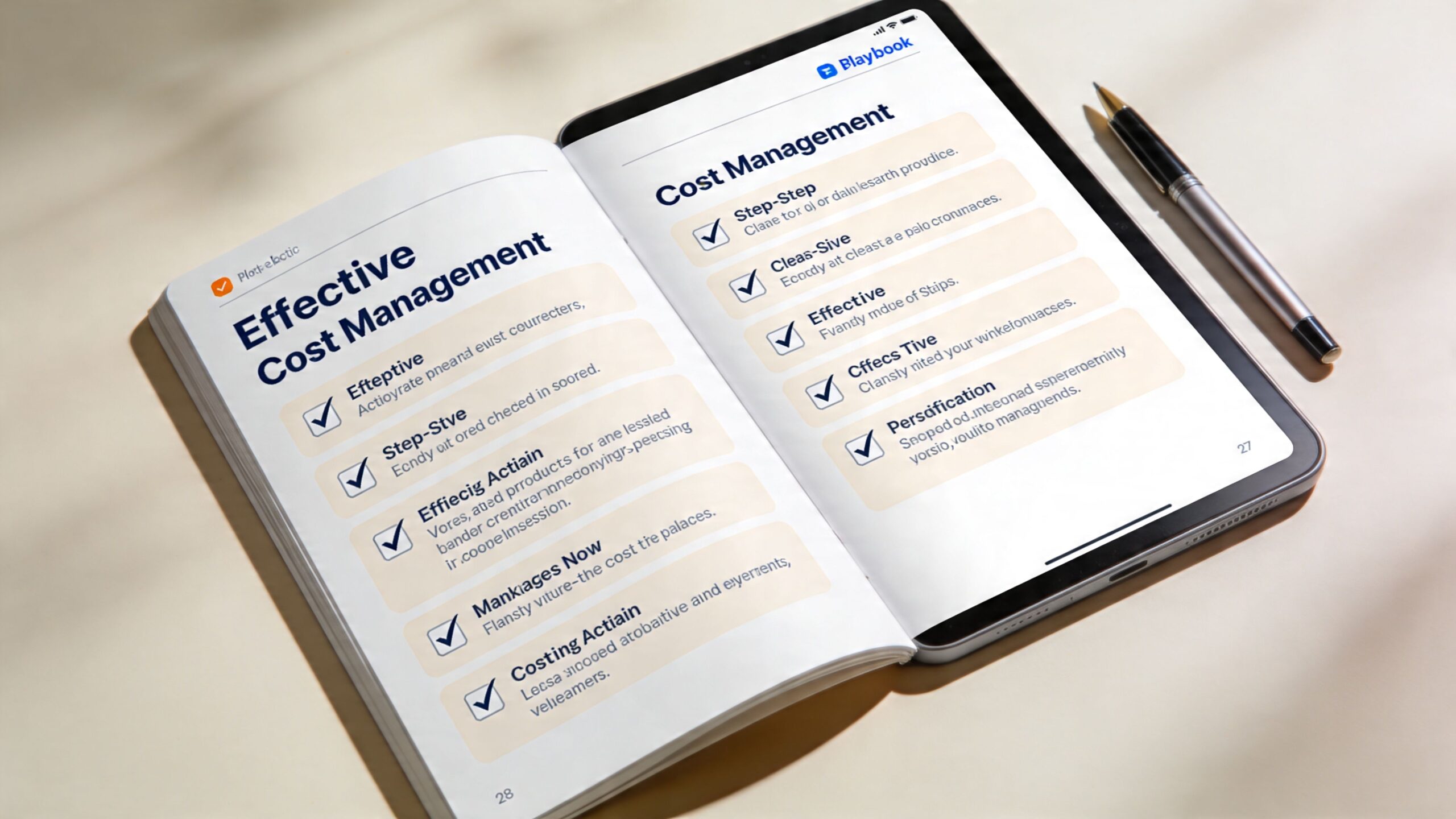 A digital tablet displaying a detailed guide on effective cost management strategies in a professional document.