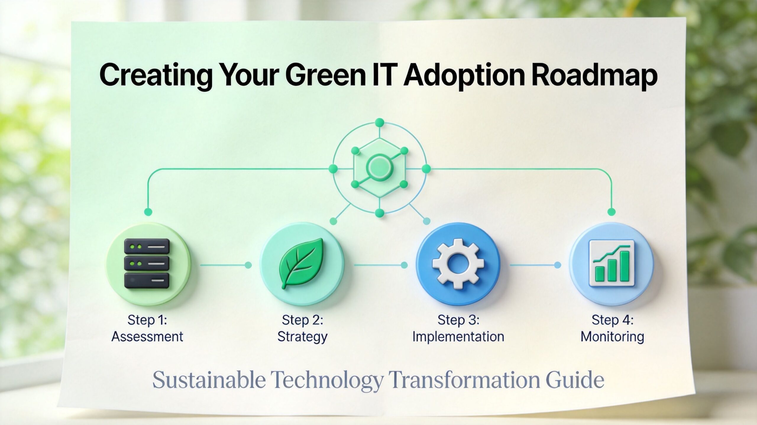 A four step infographic titled Creating Your Green IT Adoption Roadmap for sustainable technology transformation.