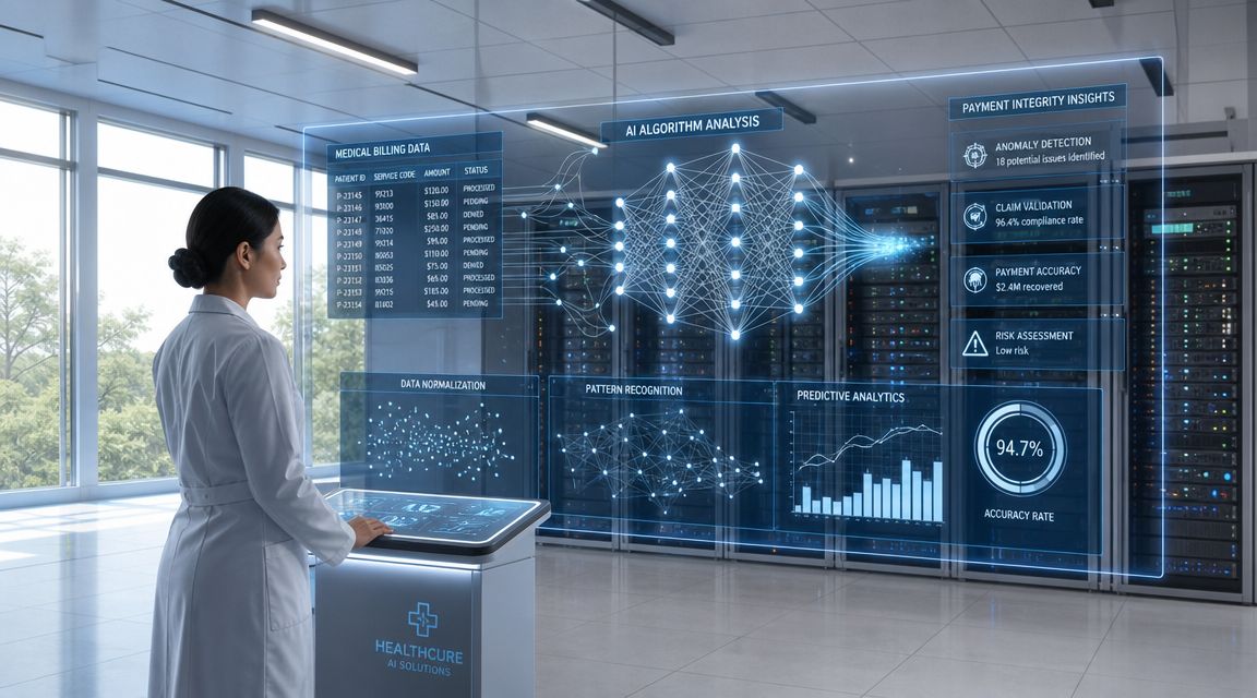 A professional medical expert analyzing health data on a holographic digital display in a modern data center.