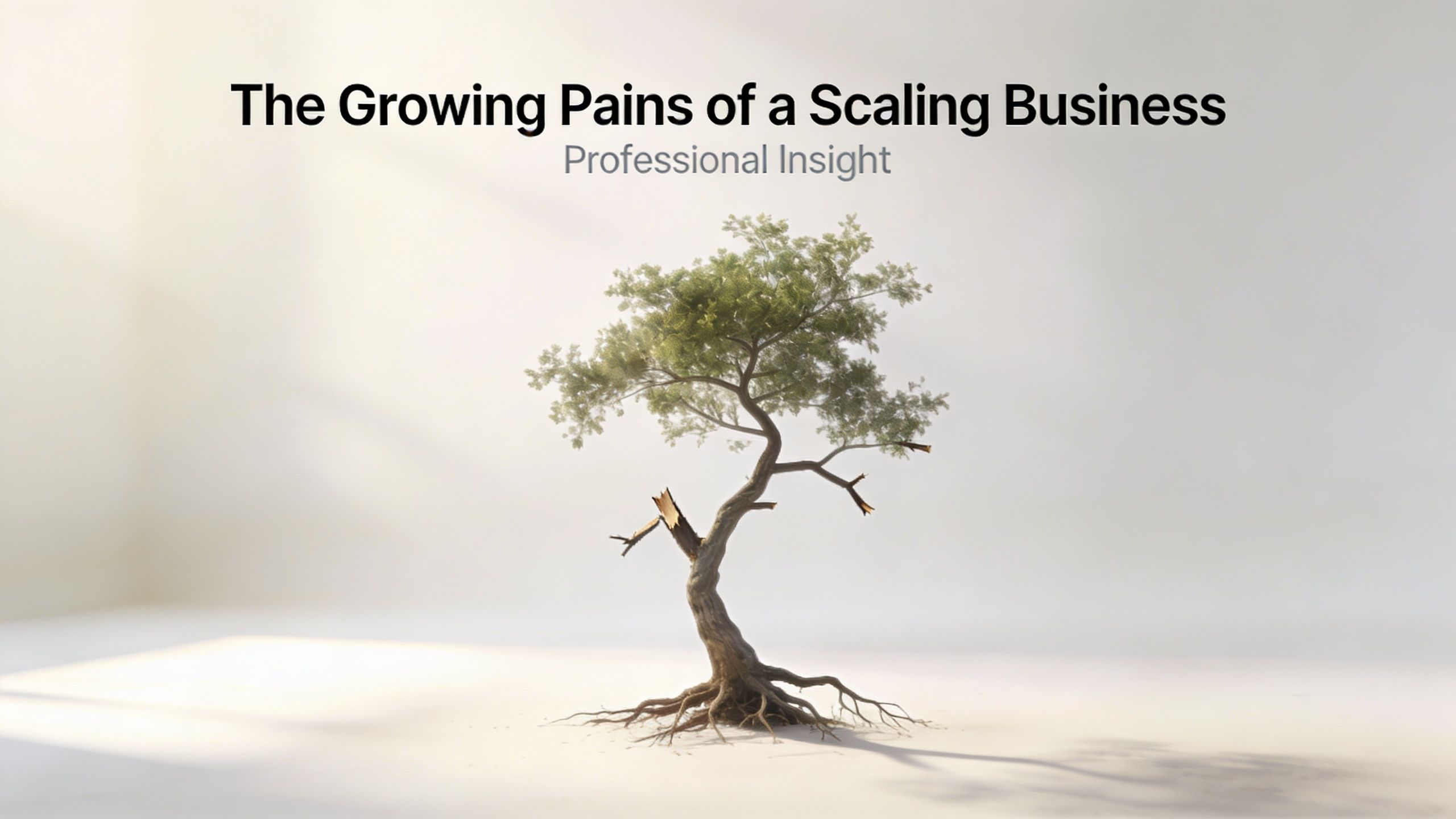 A lone tree with broken branches, representing the challenges and growing pains of a scaling business.